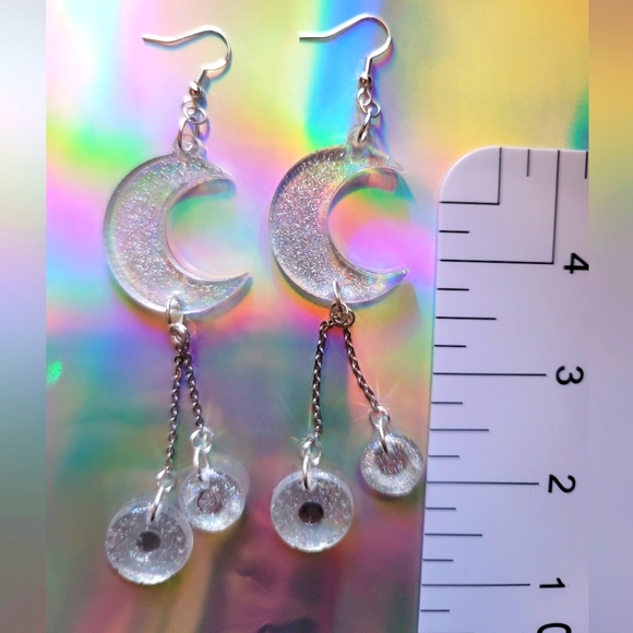 Sparkle Moon Dangle Resin Earrings - Picture 4 of 4
